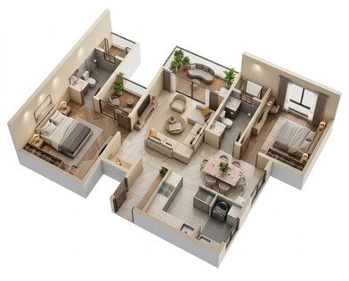 Floor plan of 2 BHK 1280 Sq. Ft. Apartment in Sumadhura Edition, Bangalore