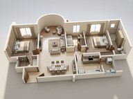 Floor plan of 3 BHK 1500 Sq. Ft. Apartment in Lodha Elanza, Bangalore