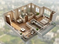 Floor plan of 1 BHK 382 Sq. Ft. Apartment in JVM Centrum, Thane
