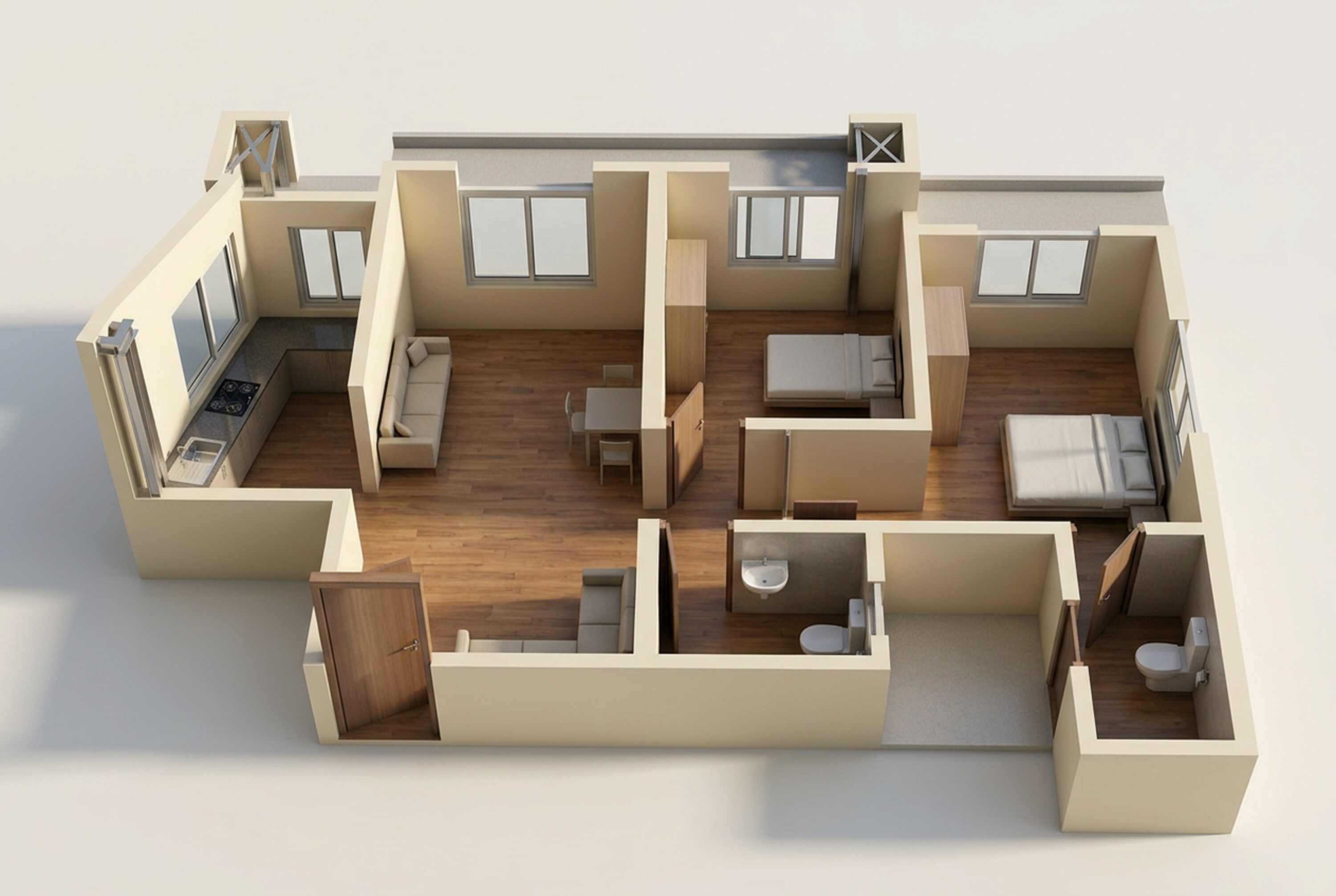 Floor plan of 2 BHK 541 Sq. Ft. Apartment in JVM Centrum, Thane