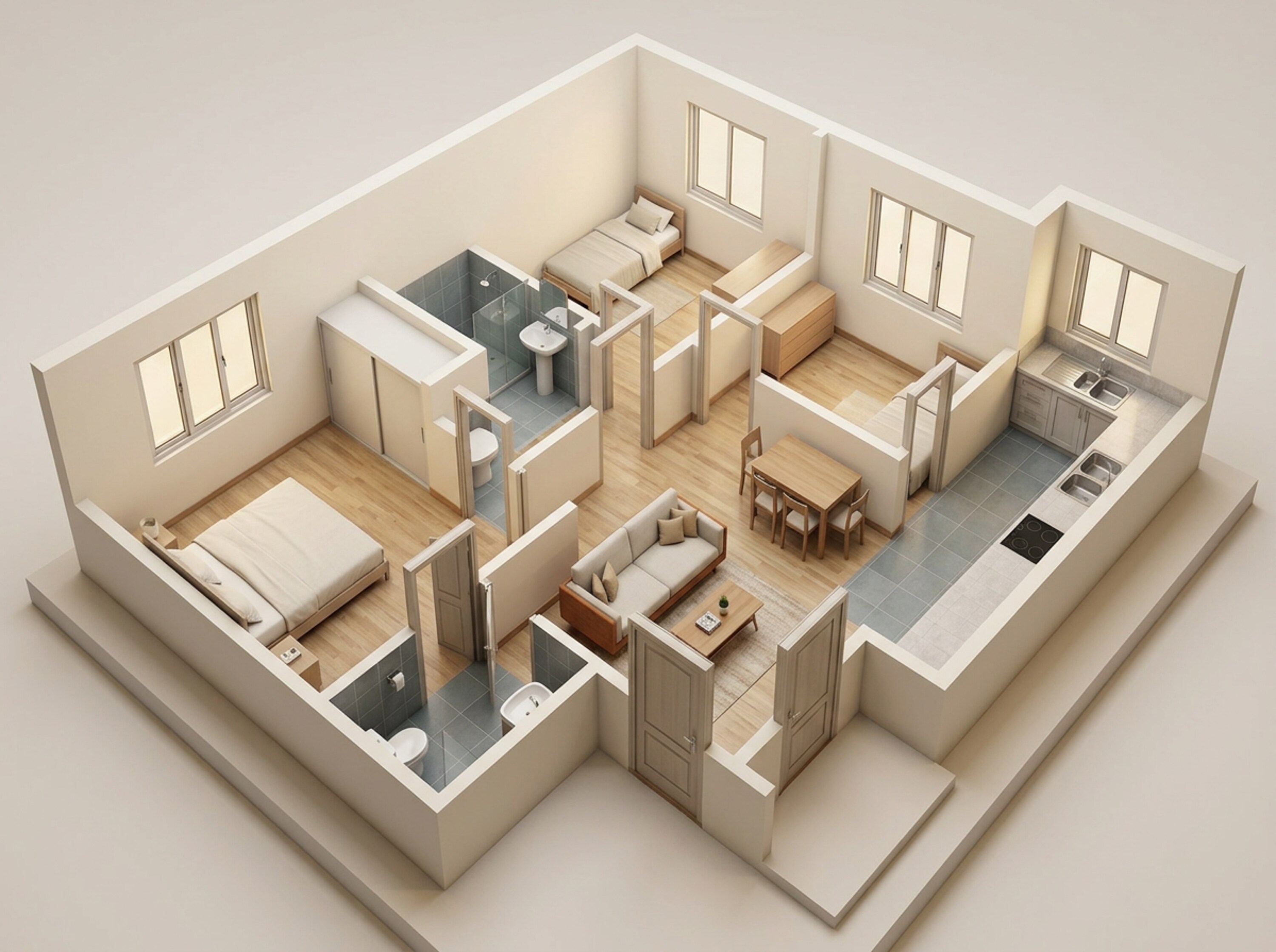 Floor plan of 2 BHK 592 Sq. Ft. Apartment in JVM Centrum, Thane