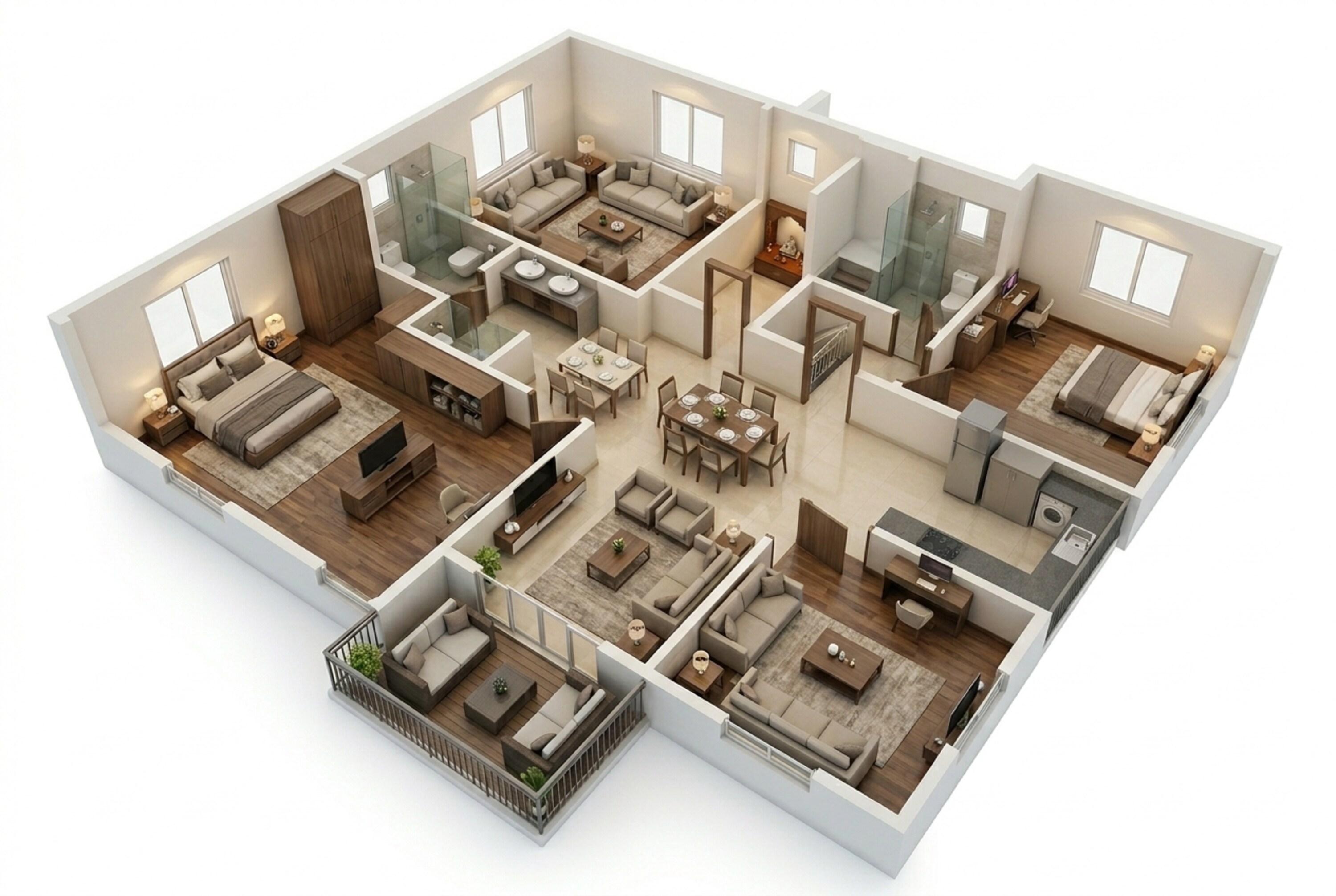 Floor plan of 3 BHK 2025 Sq. Ft. Apartment in Brigade Enclave, Hyderabad