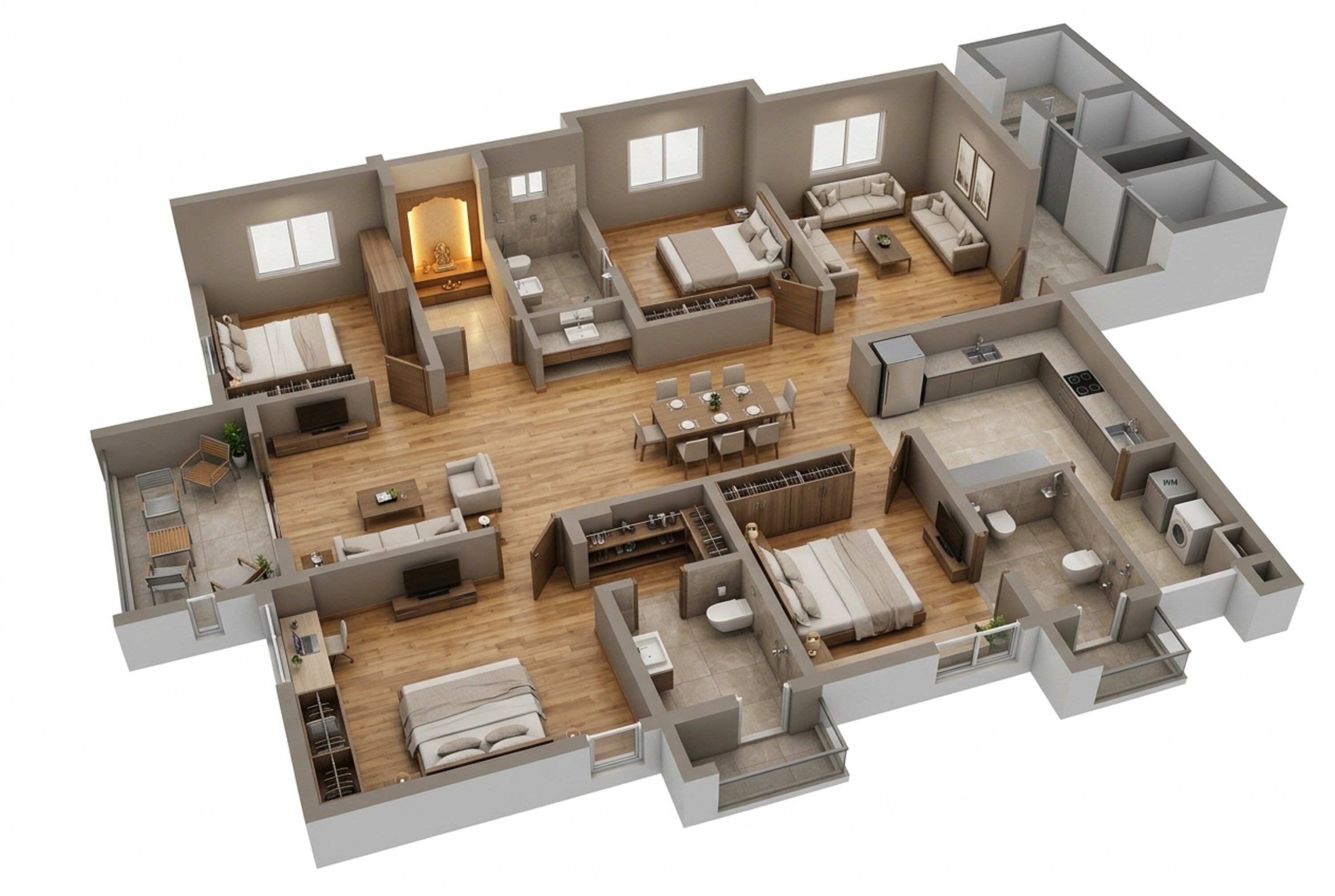 Floor plan of 4 BHK 2530 Sq. Ft. Apartment in Brigade Enclave, Hyderabad