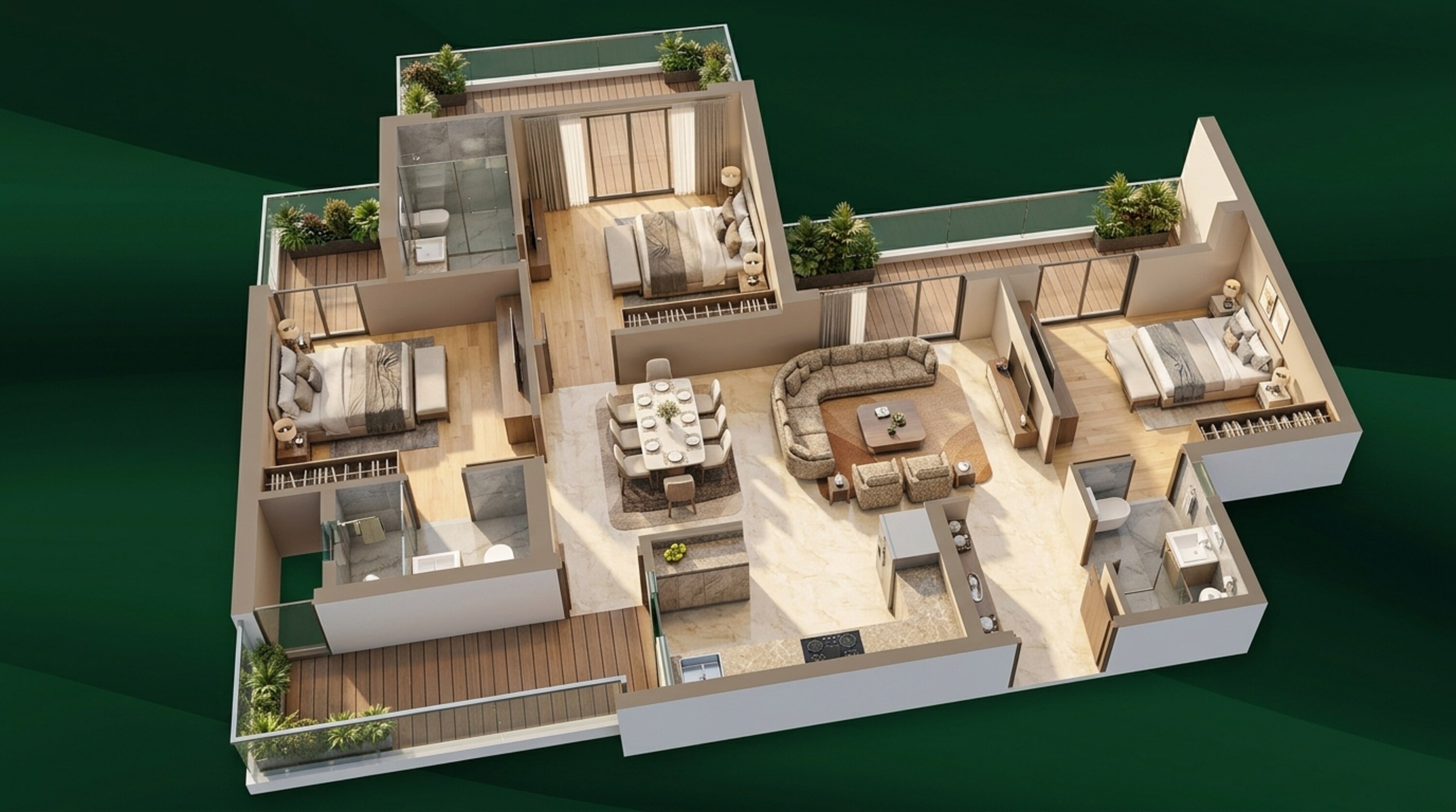 Floor plan of 3 BHK 1910 Sq. Ft. Apartment in M3M Forestia West, Gurgaon