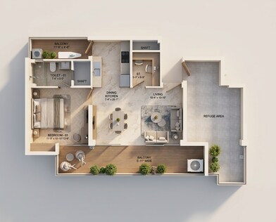Floor plan of 1 BHK 1005 Sq. Ft. Apartment in Smart World Natures Court, Gurgaon