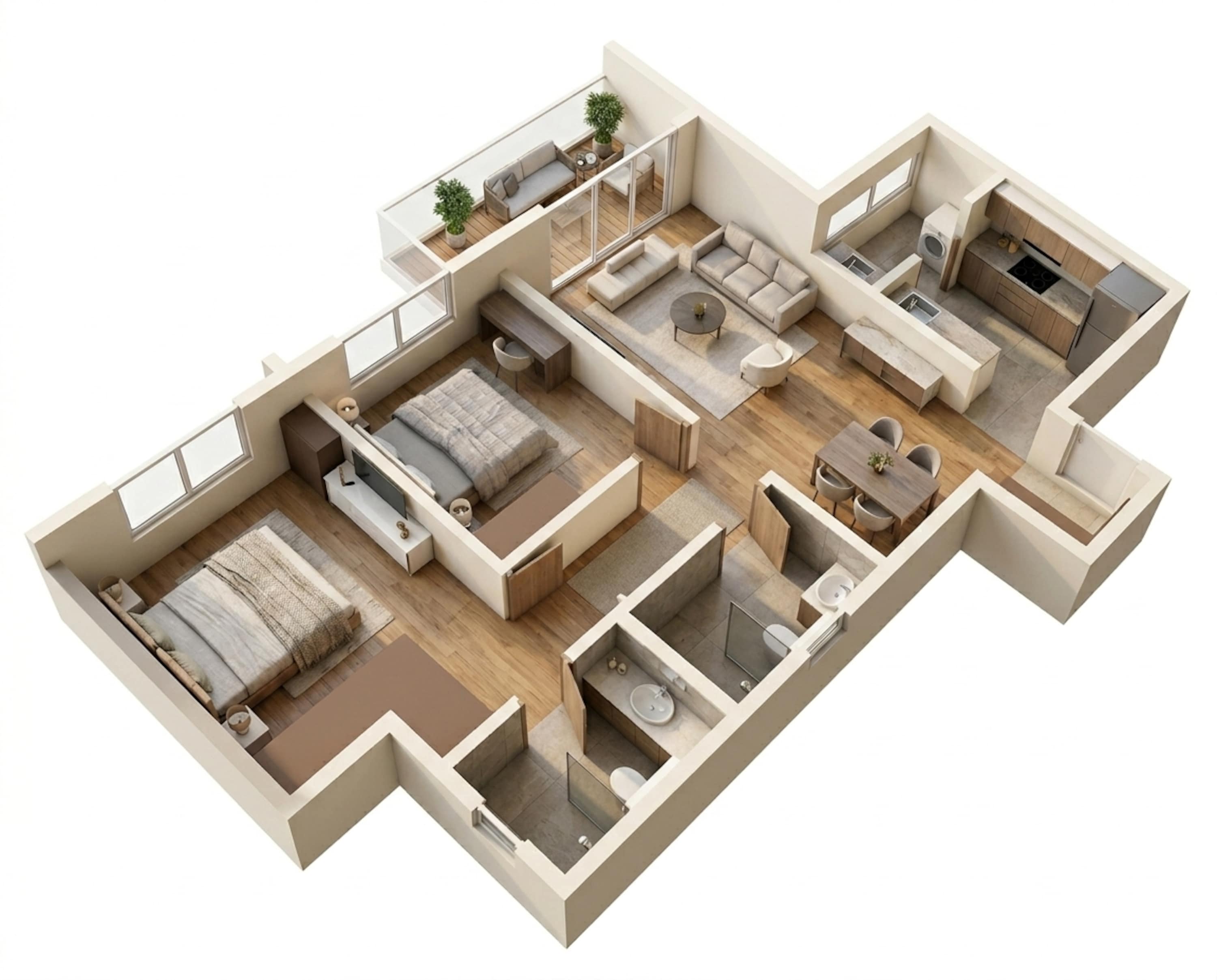 Floor plan of 2 BHK 1200 Sq. Ft. Apartment in Godrej Parkshire, Bangalore