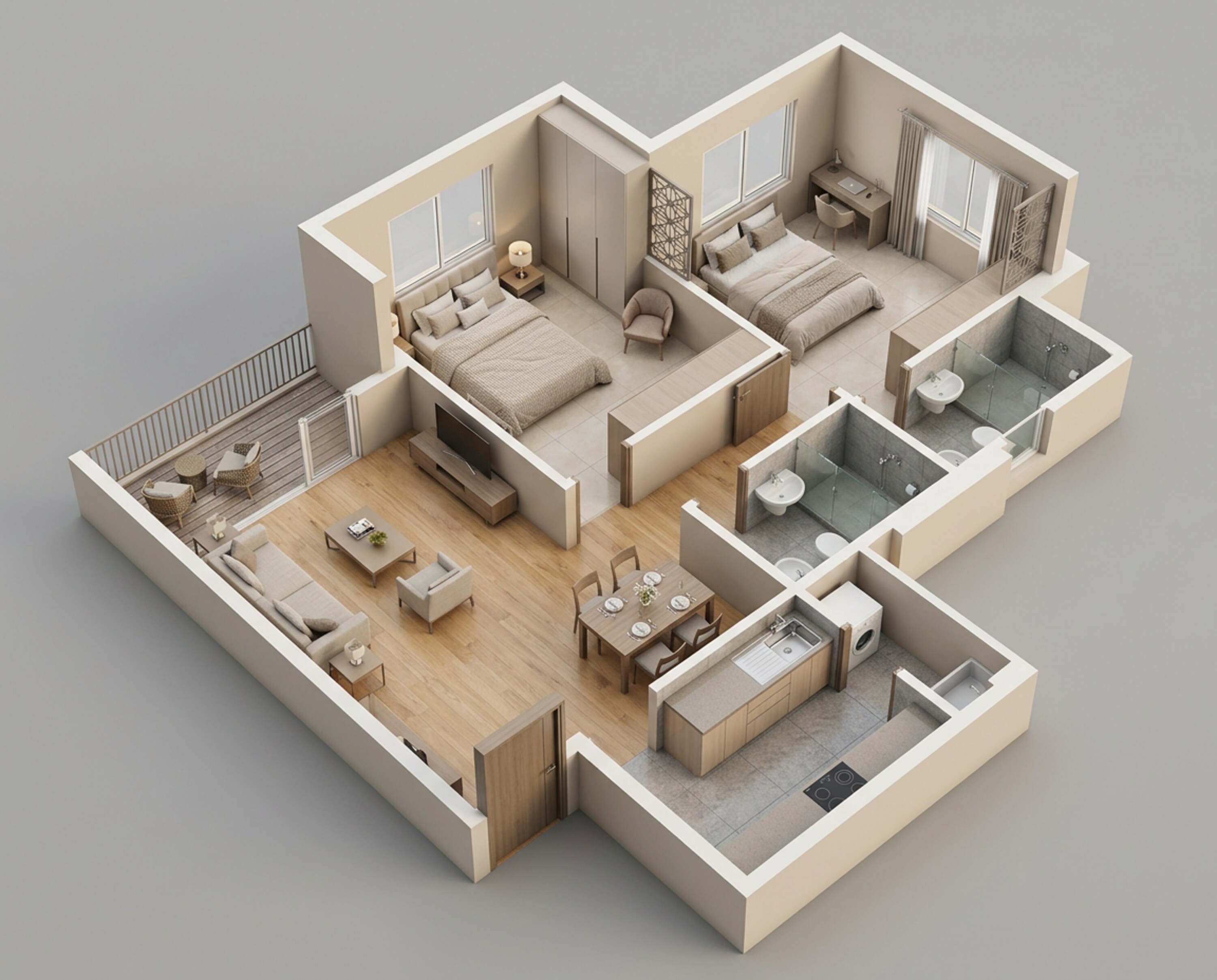 Floor plan of 2 BHK 696 Sq. Ft. Apartment in Raymond The Address By GS, Mumbai