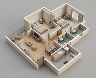 Floor plan of 2 BHK 696 Sq. Ft. Apartment in Raymond The Address By GS, Mumbai