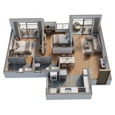 Floor plan of 2 BHK 803 Sq. Ft. Apartment in Kohinoor Avantara, Pune