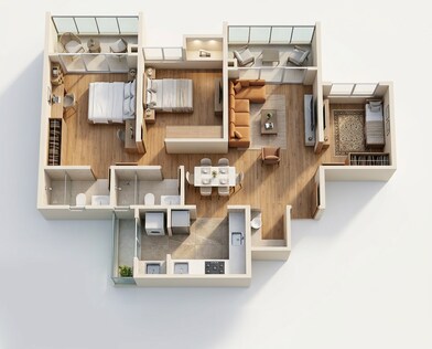 Floor plan of 3 BHK 956 Sq. Ft. Apartment in Kohinoor Avantara, Pune