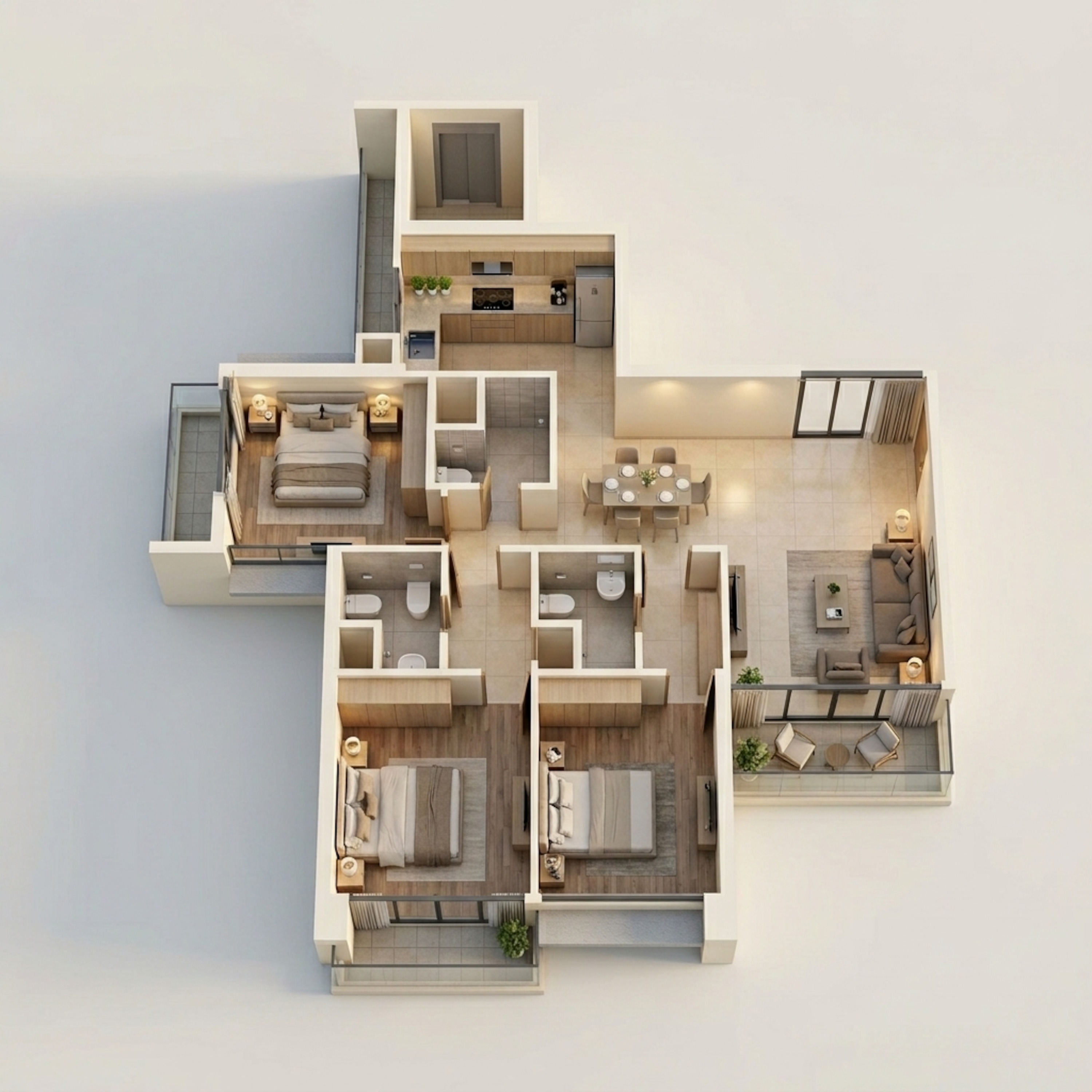 Floor plan of 3 BHK 1266 Sq. Ft. Apartment in Sunteck Altavia, Mumbai