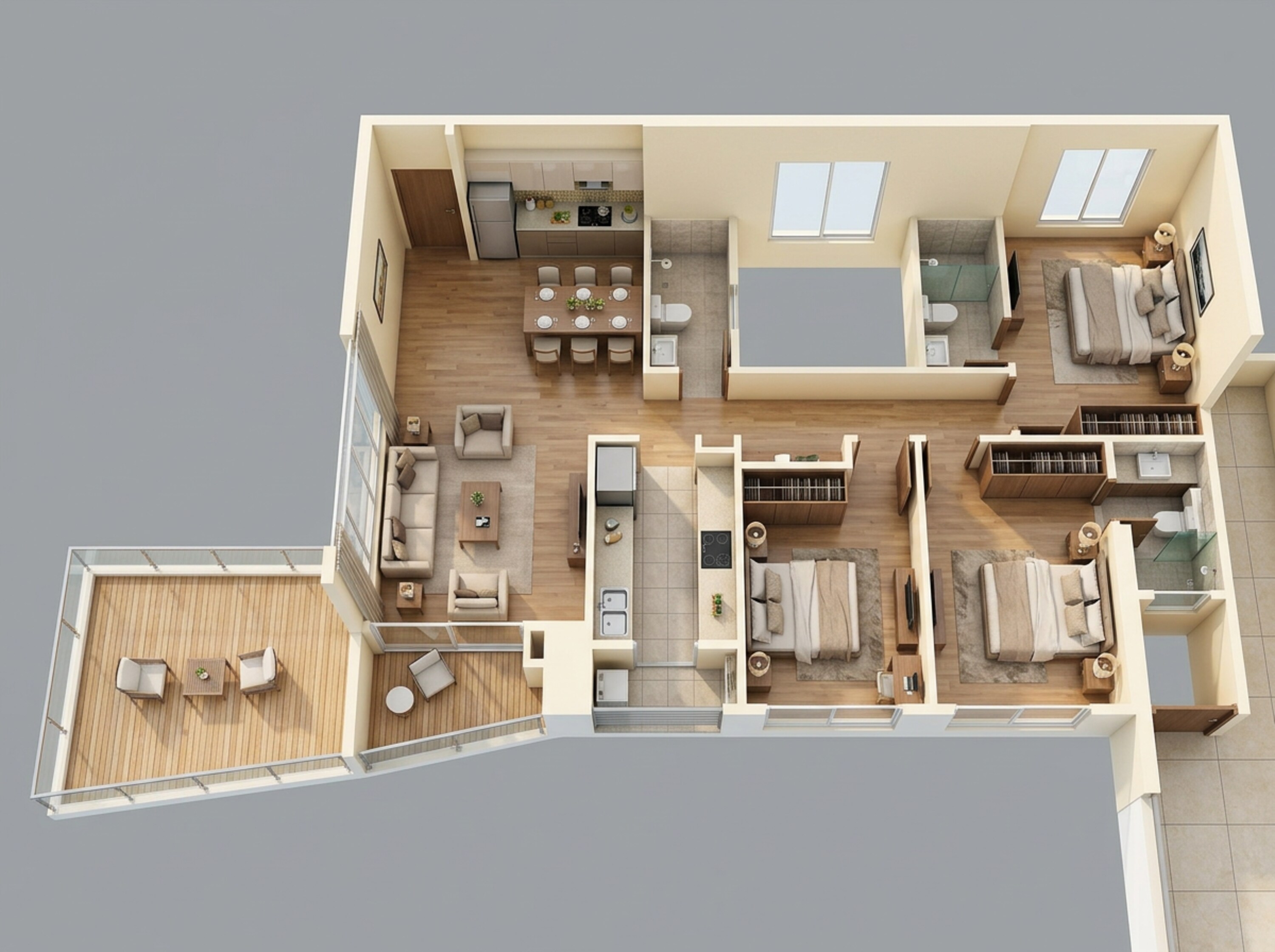 Floor plan of 3 BHK 1357 Sq. Ft. Apartment in Rustomjee Vista Bay, Mumbai
