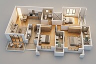 Floor plan of 3 BHK 1022 Sq. Ft. Apartment in H Rishabraj Avyaana, Mumbai