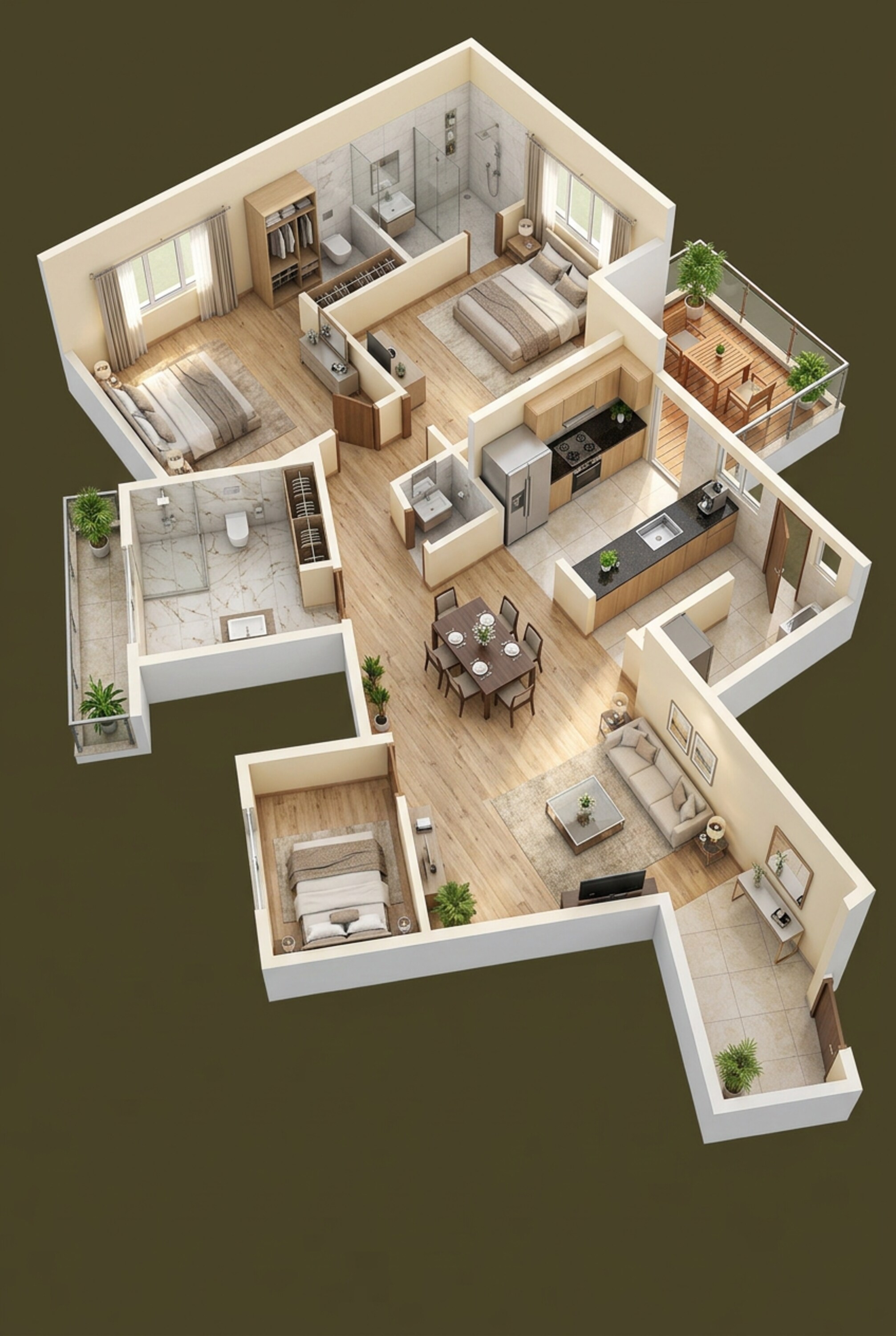 Floor plan of 3 BHK 1162 Sq. Ft. Apartment in Saheel Luxton, Pune