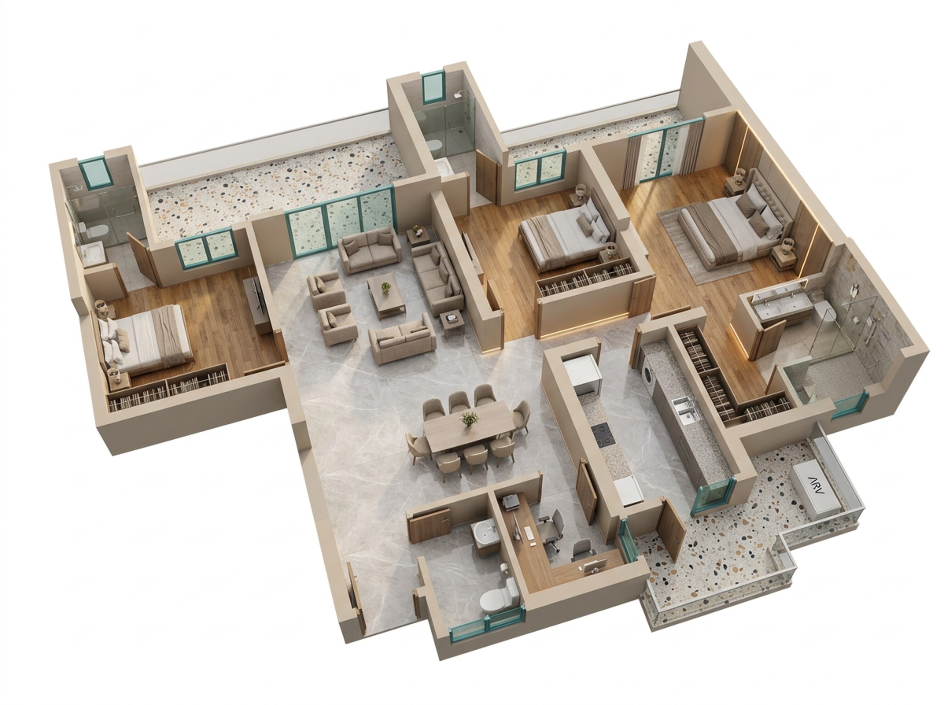 Floor plan of 3 BHK 2350 Sq. Ft. Apartment in Suncity Monarch Residences, Gurgaon