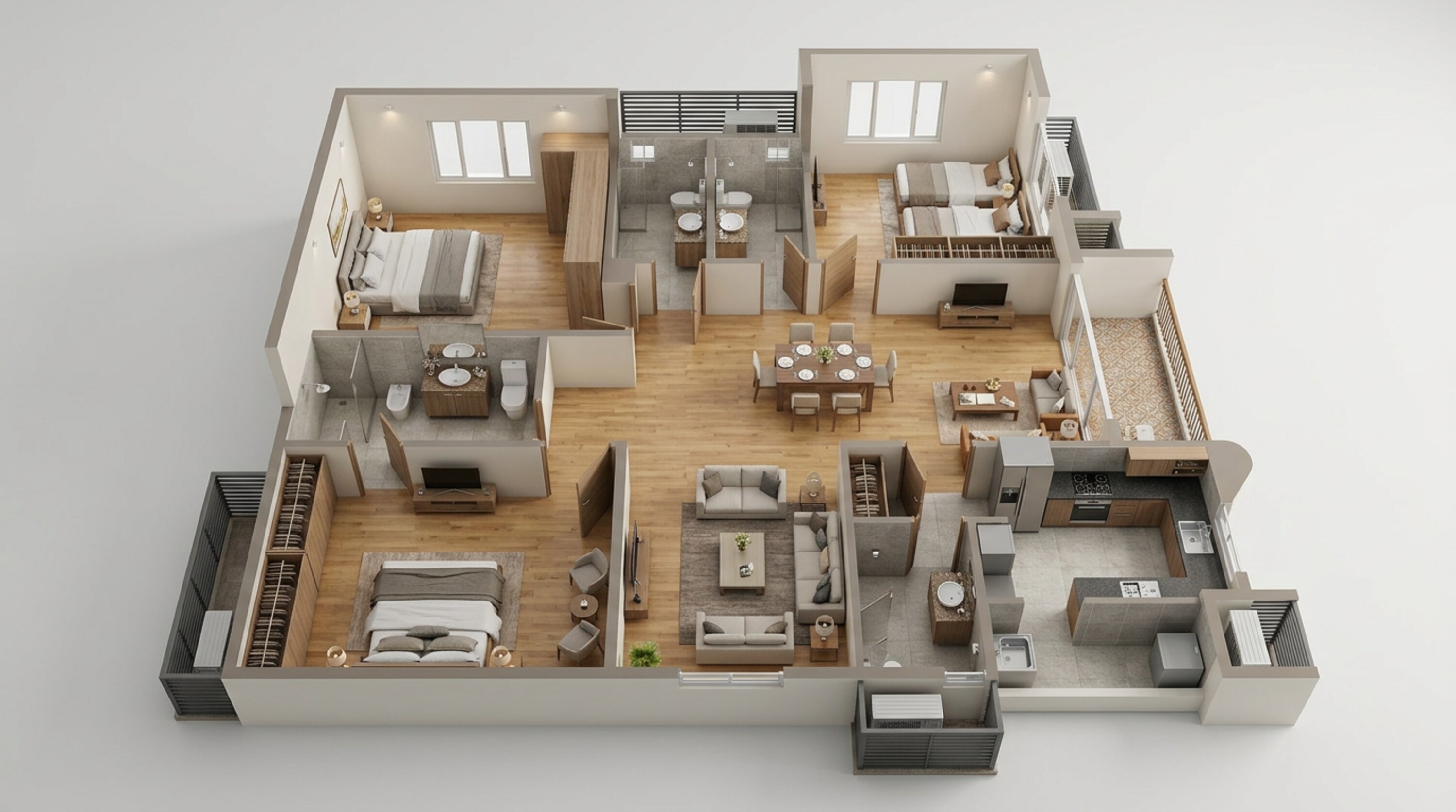 Floor plan of 3 BHK 2016 Sq. Ft. Apartment in Casagrand Mandarin, Hyderabad