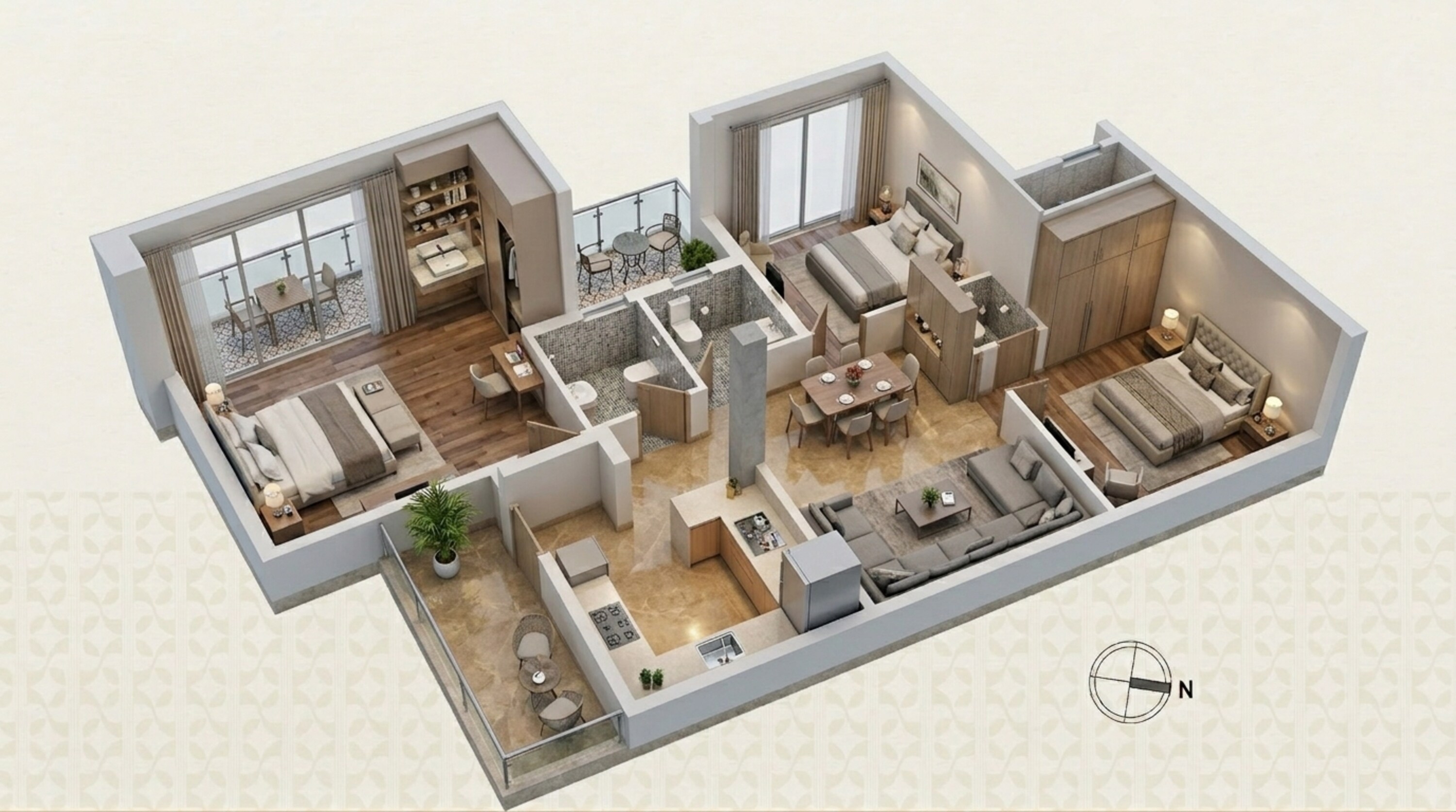 Floor plan of 3 BHK 1825 Sq. Ft. Apartment in Eldeco 7 Peaks Residences, Greater Noida