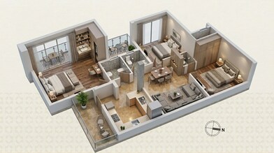 Floor plan of 3 BHK 1825 Sq. Ft. Apartment in Eldeco 7 Peaks Residences, Greater Noida