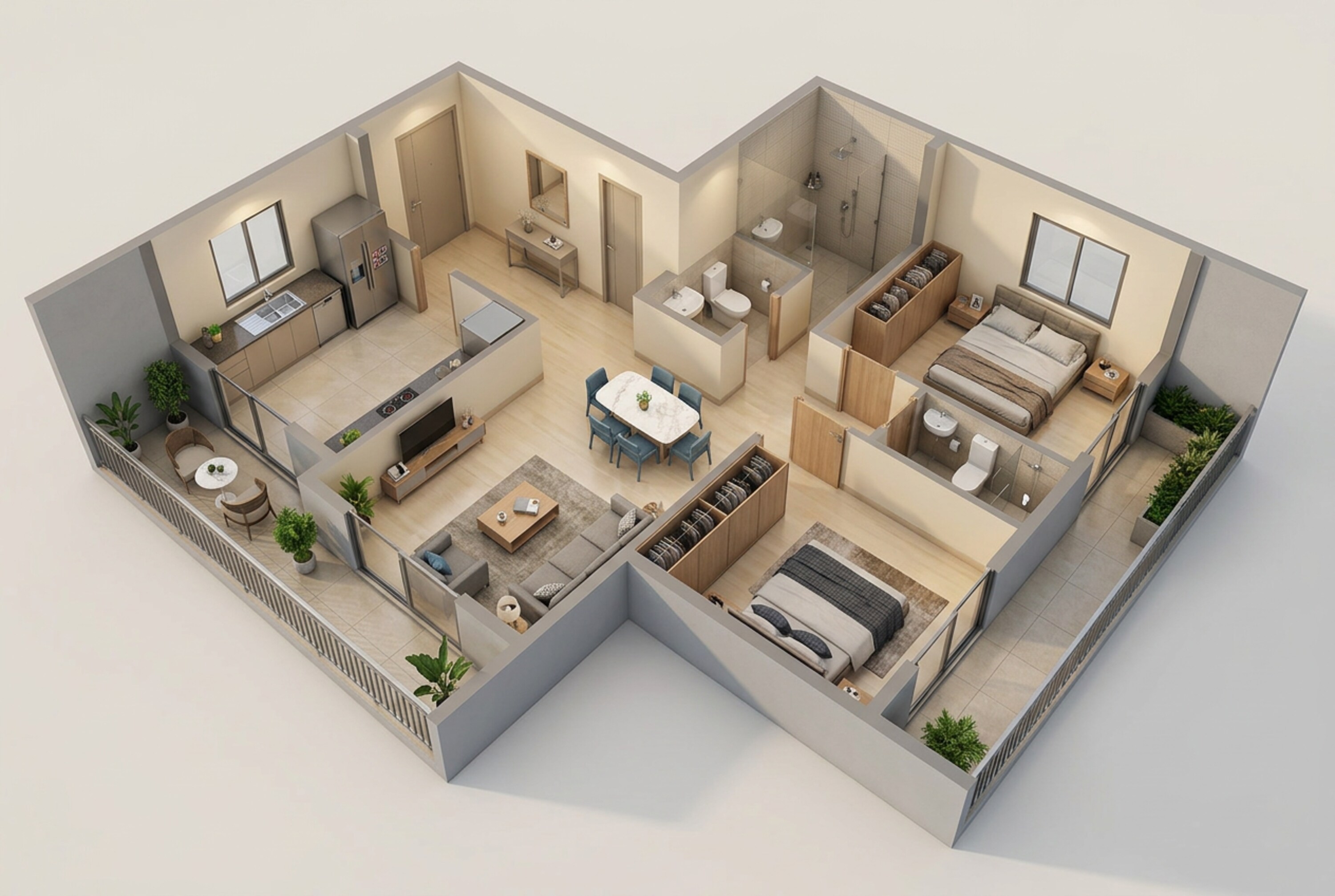 Floor plan of 2 BHK 727 Sq. Ft. Apartment in Nexus Genesis, Pune