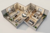 Floor plan of 2 BHK 727 Sq. Ft. Apartment in Nexus Genesis, Pune