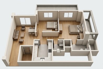 Floor plan of 2 BHK 761 Sq. Ft. Apartment in Ajmera Vann, Mumbai