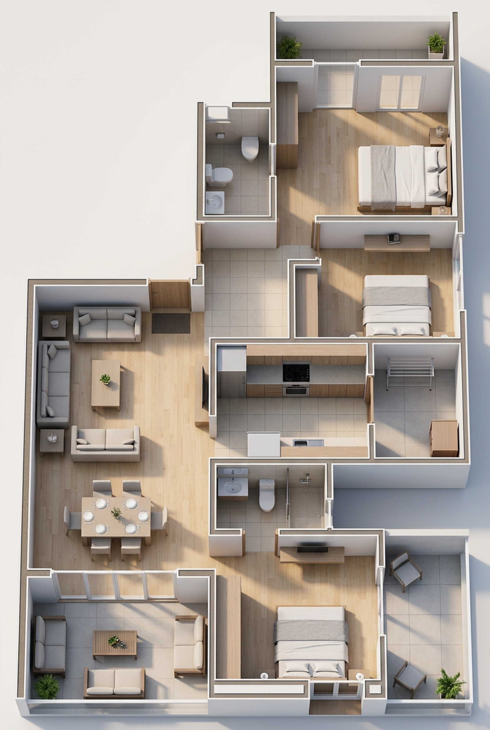 Floor plan of 3 BHK 1308 Sq. Ft. Apartment in Buttepatil Sonali, Pune