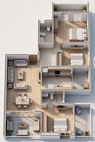 Floor plan of 3 BHK 1308 Sq. Ft. Apartment in Buttepatil Sonali, Pune