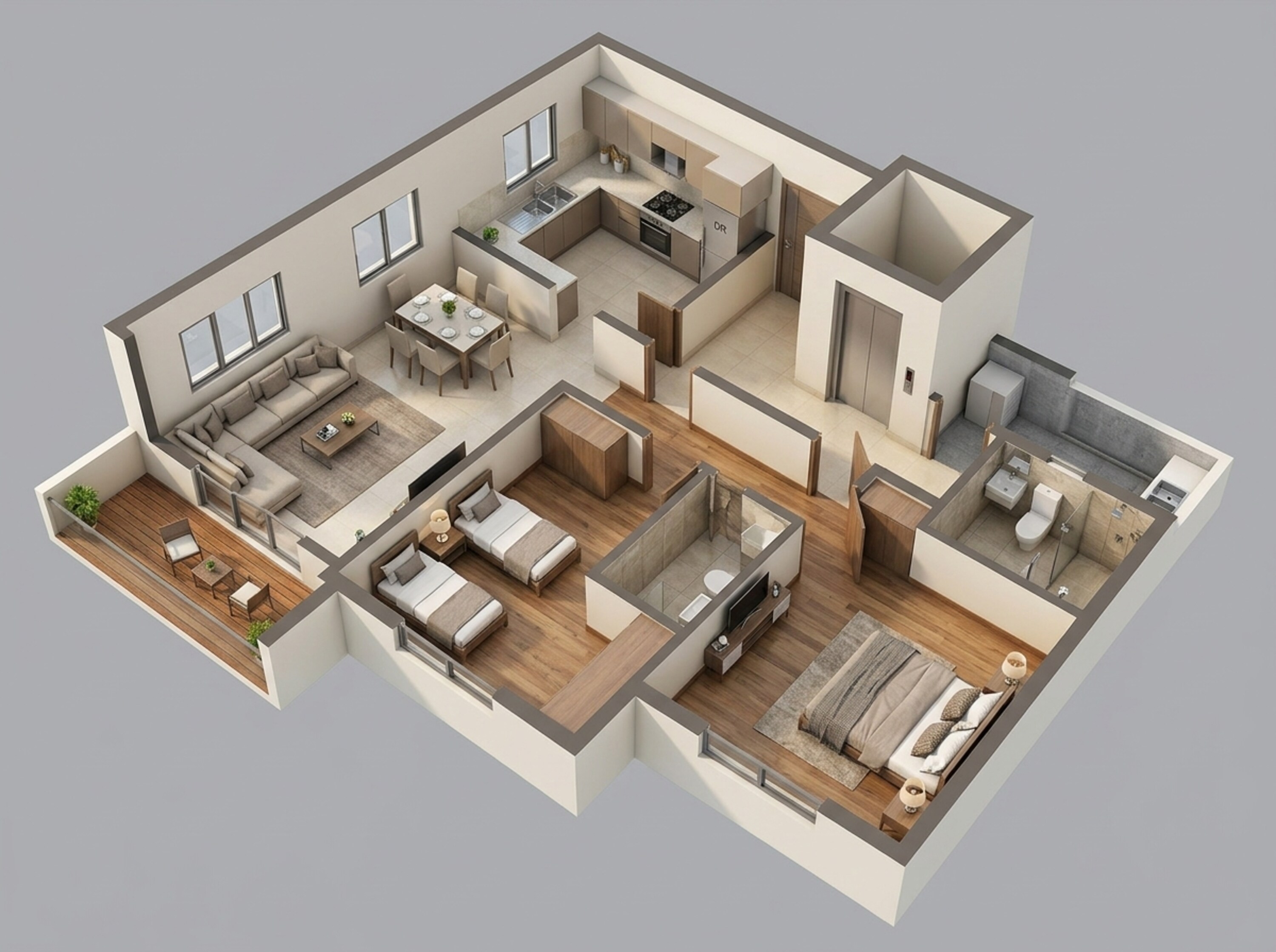 Floor plan of 2 BHK 742 Sq. Ft. Apartment in Birla Taranya, Thane