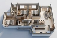 Floor plan of 3 BHK 1019 Sq. Ft. Apartment in Birla Taranya, Thane