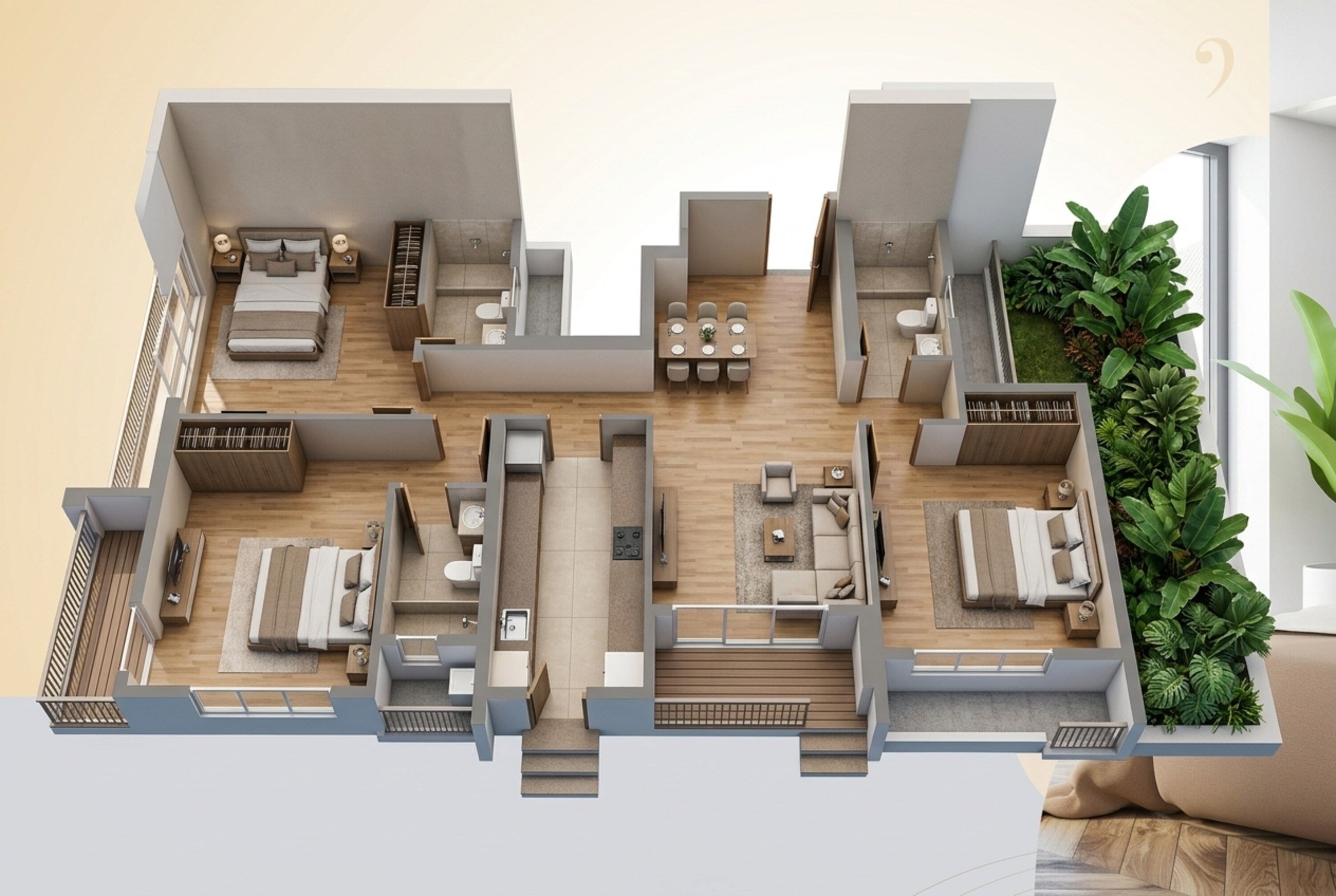 Floor plan of 3 BHK 1165 Sq. Ft. Apartment in Birla Taranya, Thane