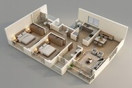 Floor plan of 2 BHK 737 Sq. Ft. Apartment in Purva Estrella, Mumbai