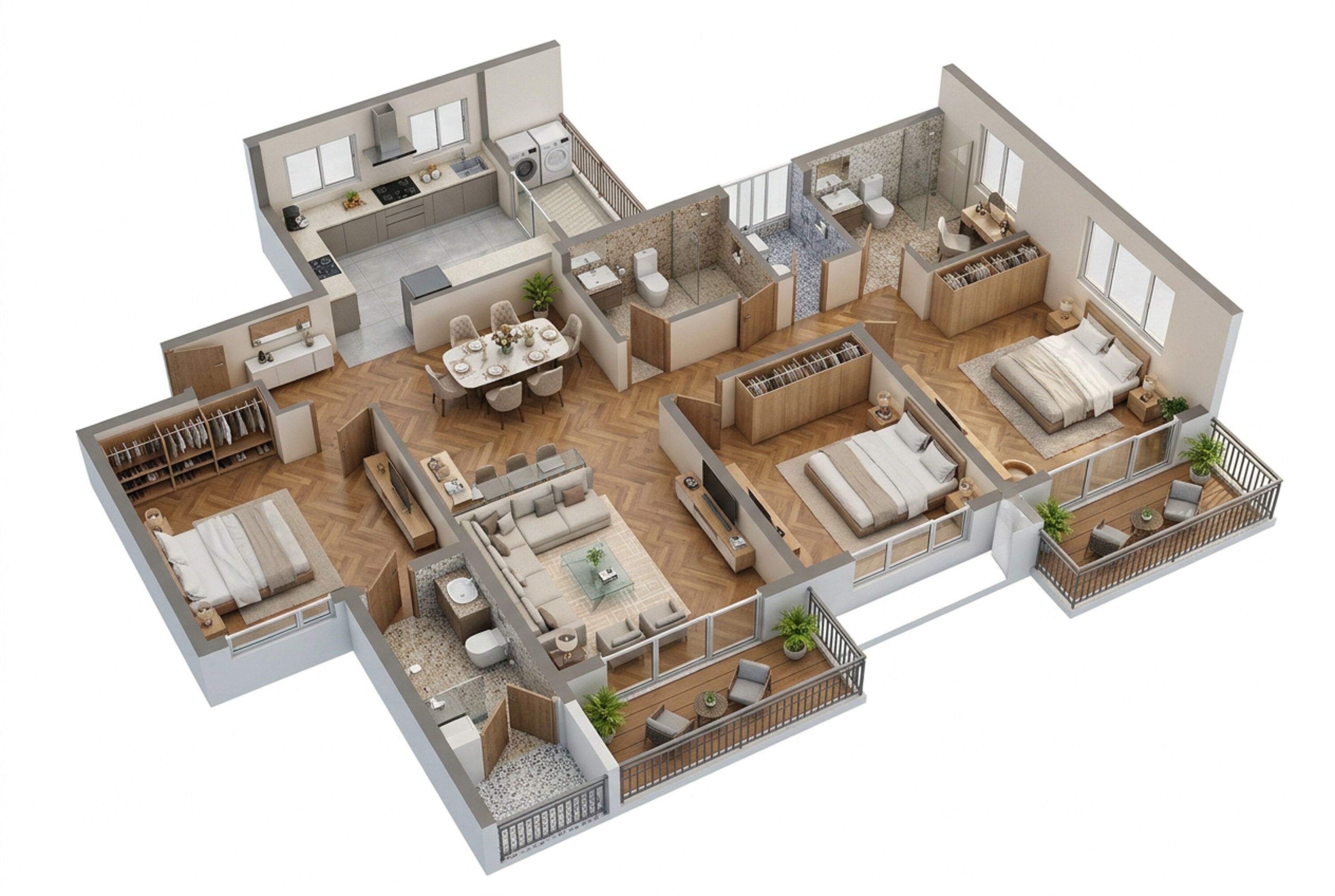 Floor plan of 3 BHK 1011 Sq. Ft. Apartment in Purva Estrella, Mumbai