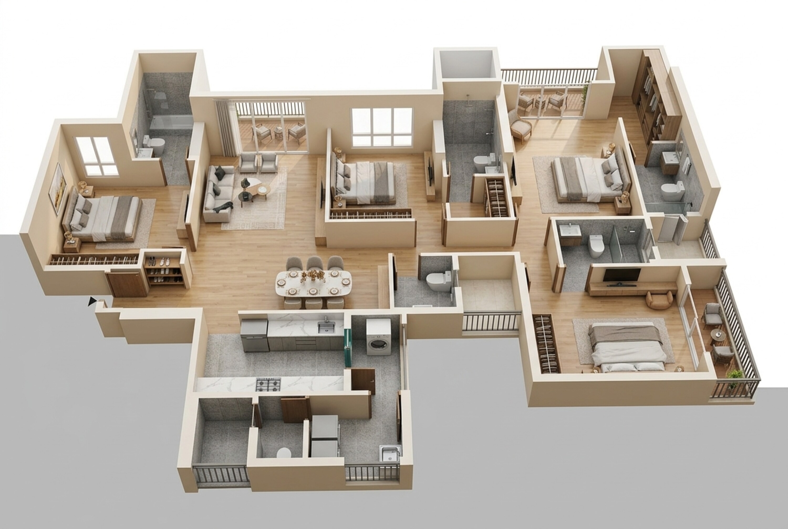 Floor plan of 4 BHK 1462 Sq. Ft. Apartment in Purva Estrella, Mumbai