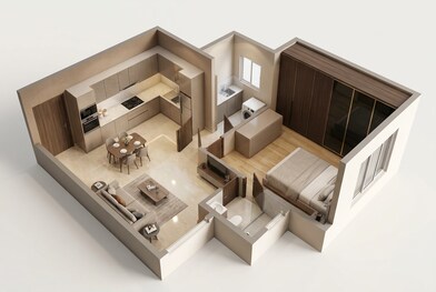 Floor plan of 1 BHK 601 Sq. Ft. Apartment in Embassy Verde Phase 2, Bangalore