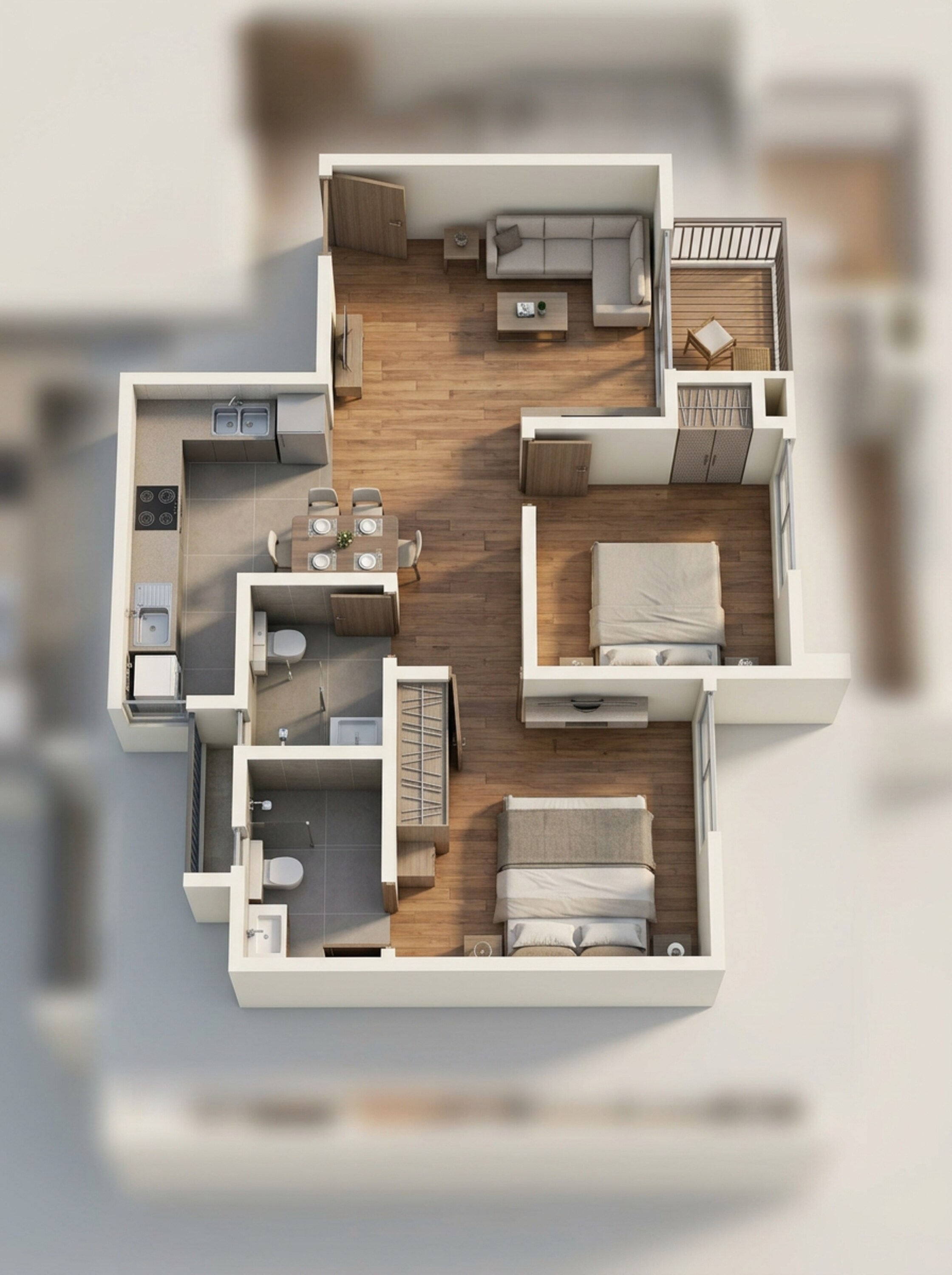 Floor plan of 2 BHK 946 Sq. Ft. Apartment in Embassy Verde Phase 2, Bangalore