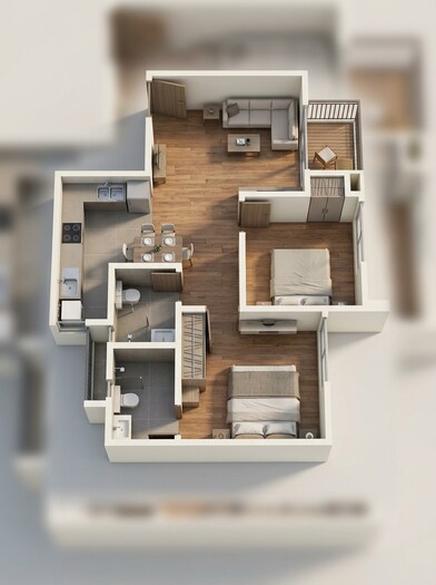 Floor plan of 2 BHK 946 Sq. Ft. Apartment in Embassy Verde Phase 2, Bangalore
