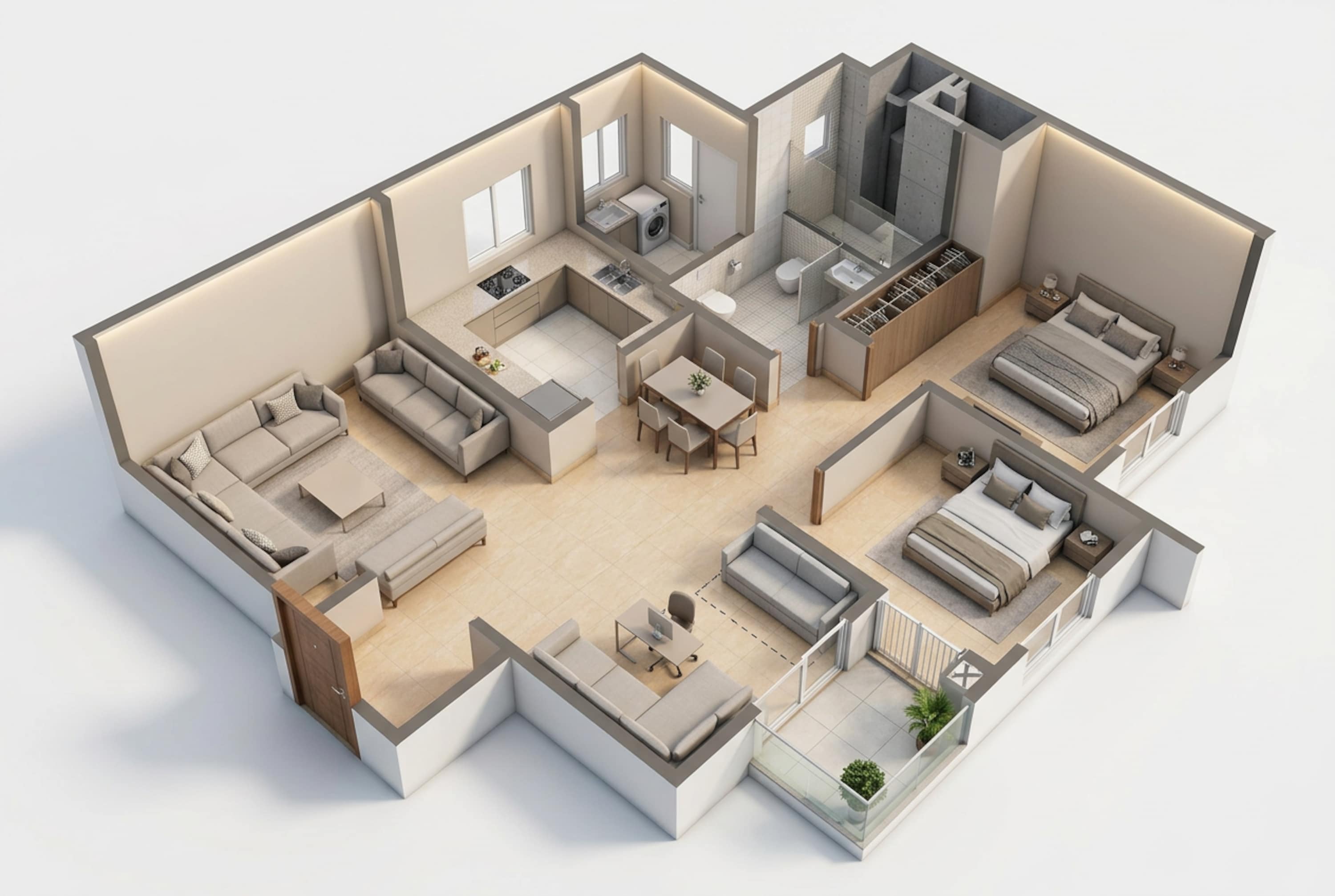 Floor plan of 2 BHK 1108 Sq. Ft. Apartment in Embassy Verde Phase 2, Bangalore