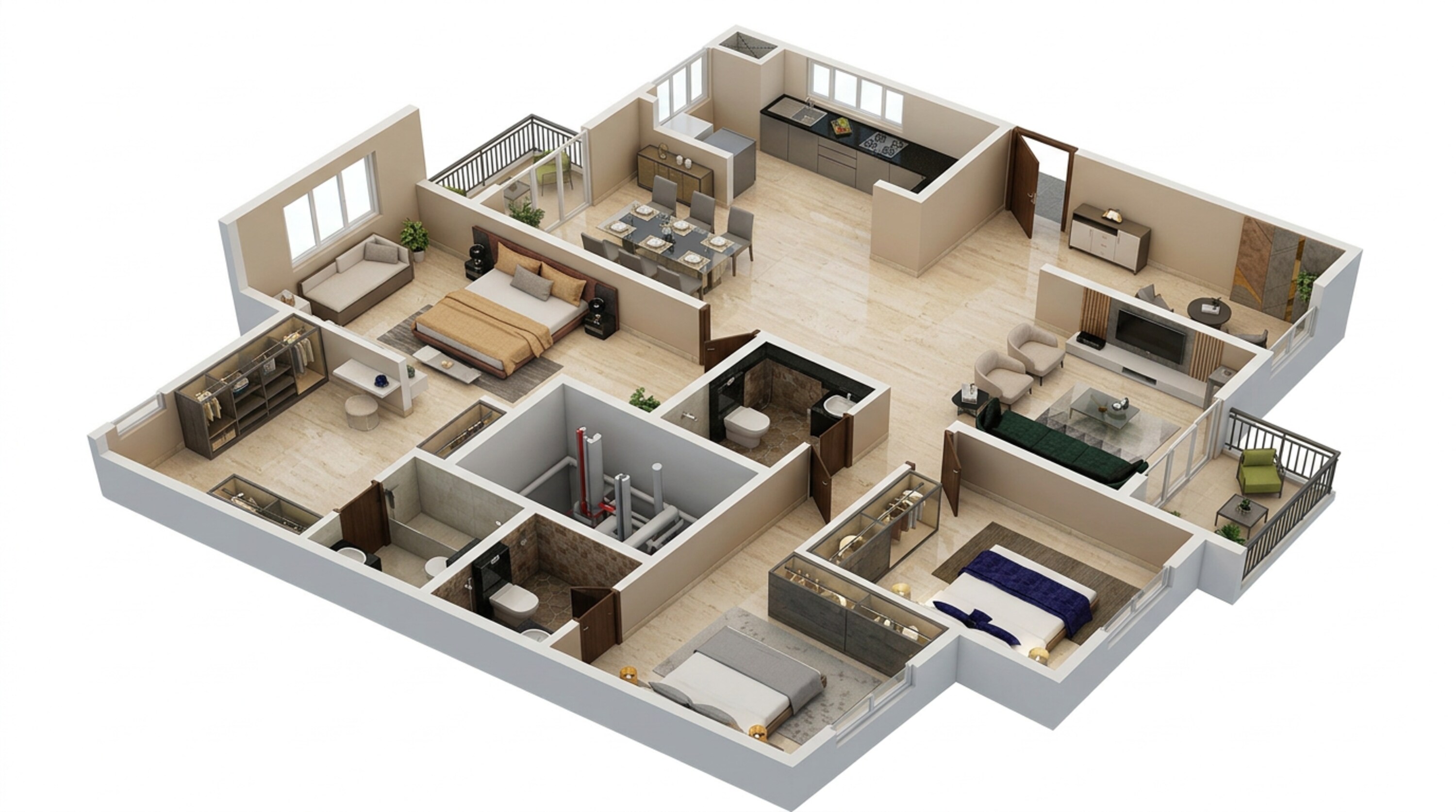 Floor plan of 3 BHK 1779 Sq. Ft. Apartment in Provident Equinox 5, Bangalore