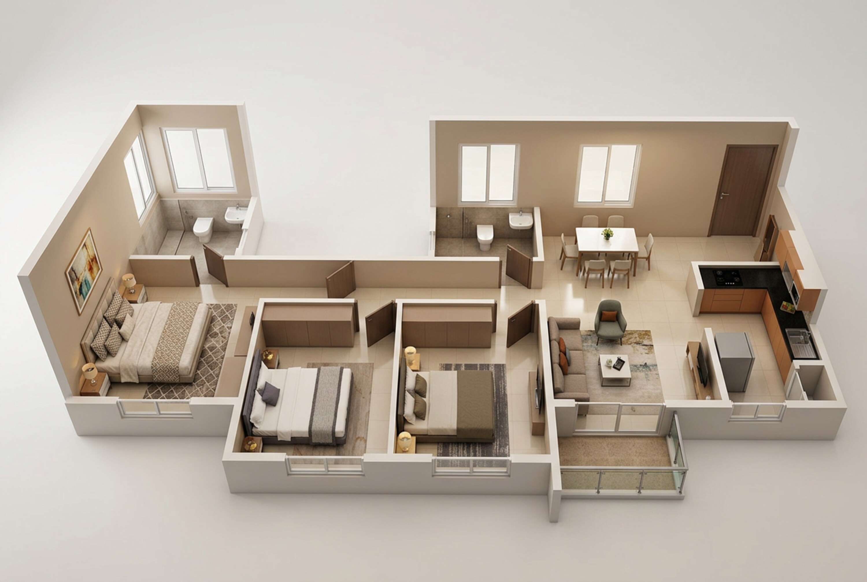 Floor plan of 3 BHK 1082 Sq. Ft. Apartment in Provident Equinox 5, Bangalore
