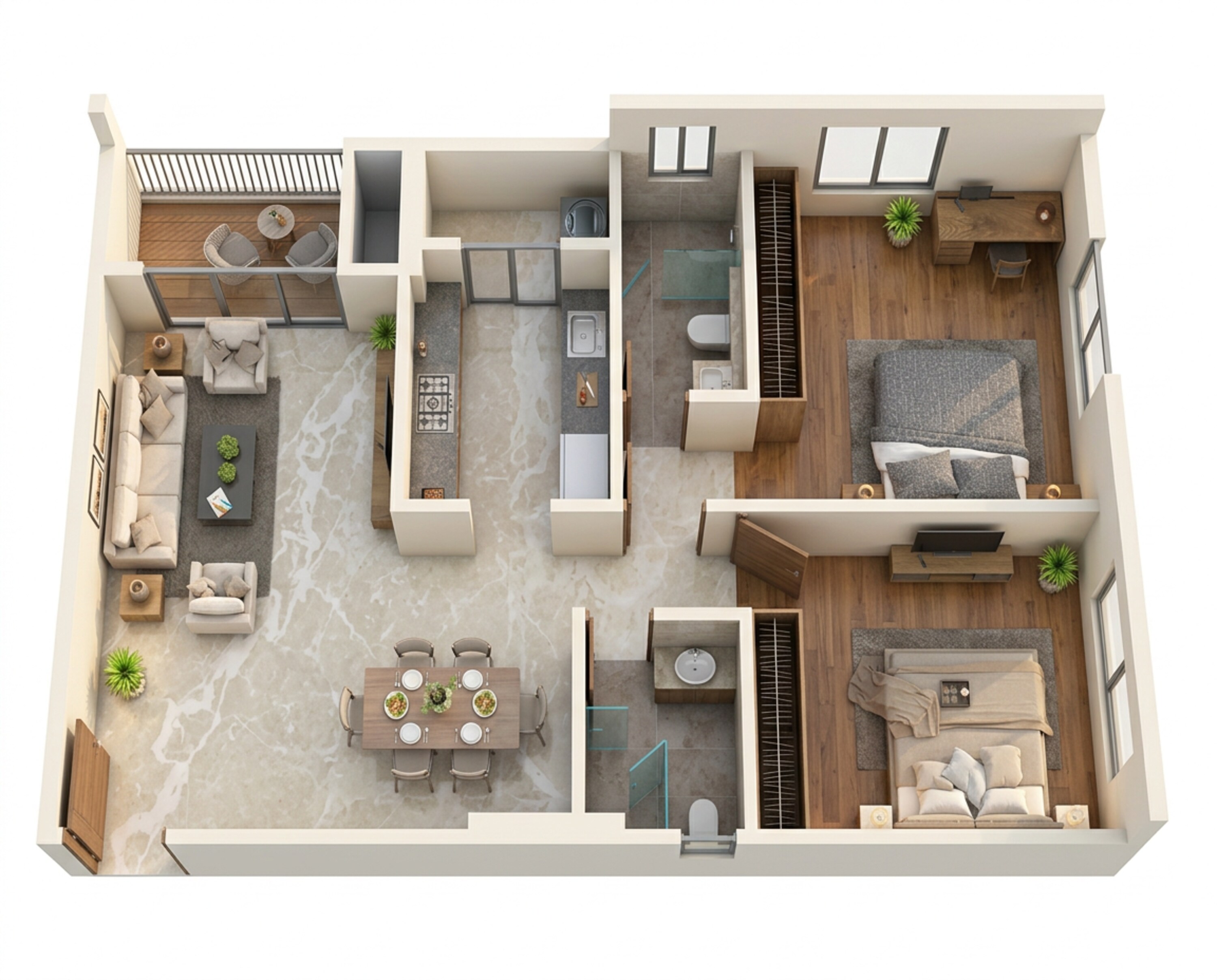 Floor plan of 2 BHK 890 Sq. Ft. Apartment in Ekta Victoria, Mumbai