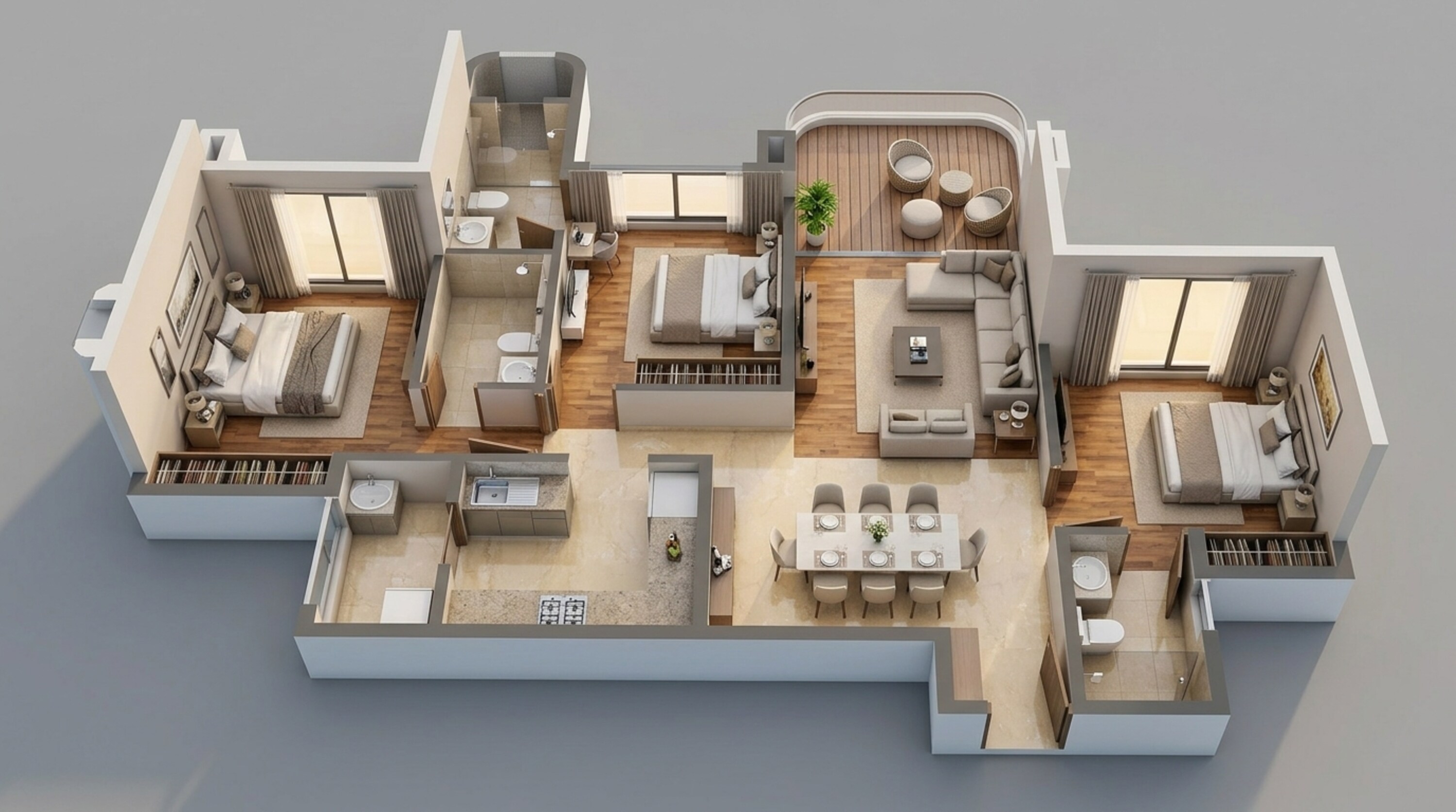 Floor plan of 3 BHK 1132 Sq. Ft. Apartment in Lodha Sylvan, Pune