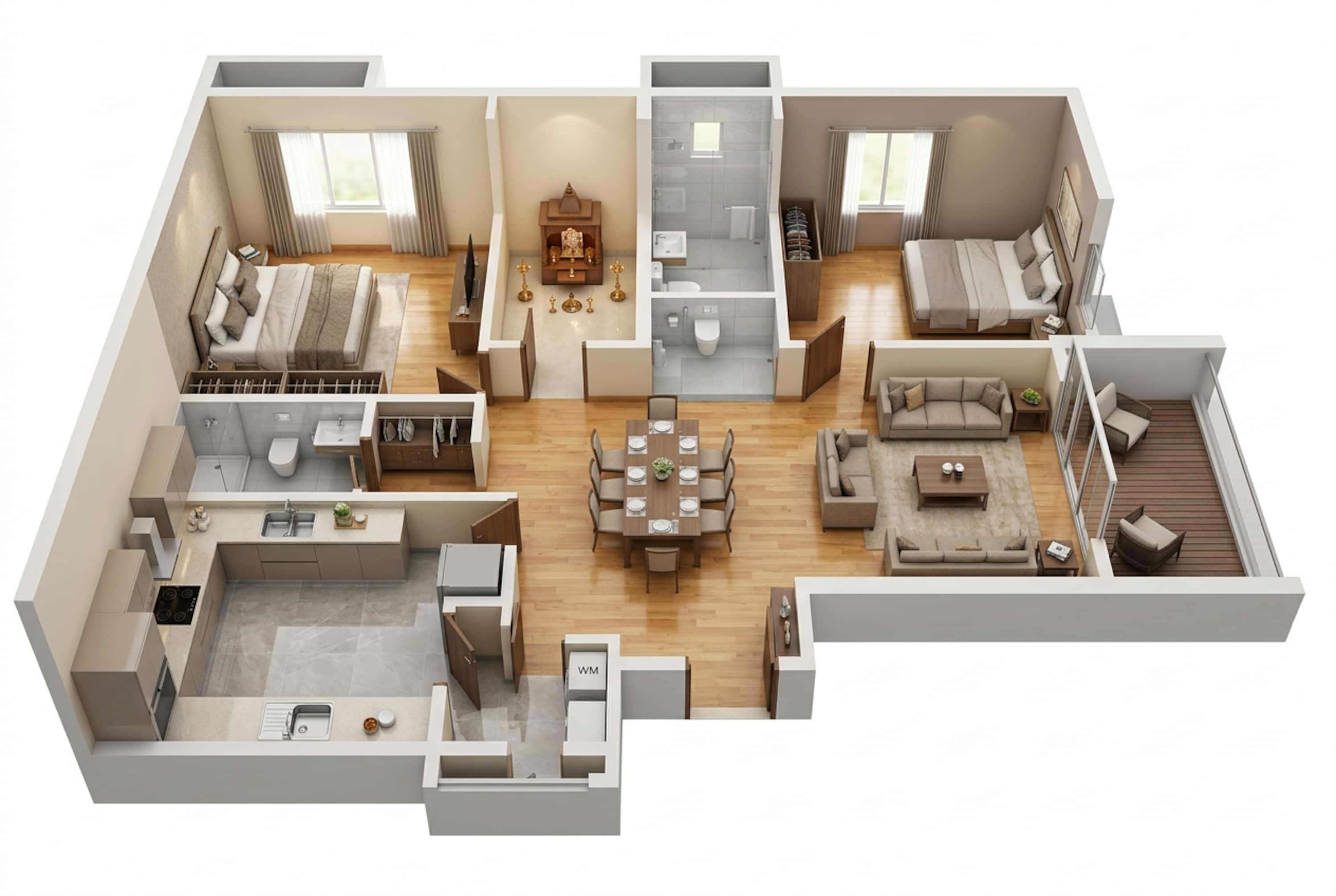 Floor plan of 3 BHK 2067 Sq. Ft. Apartment in Brigade Manor, Hyderabad