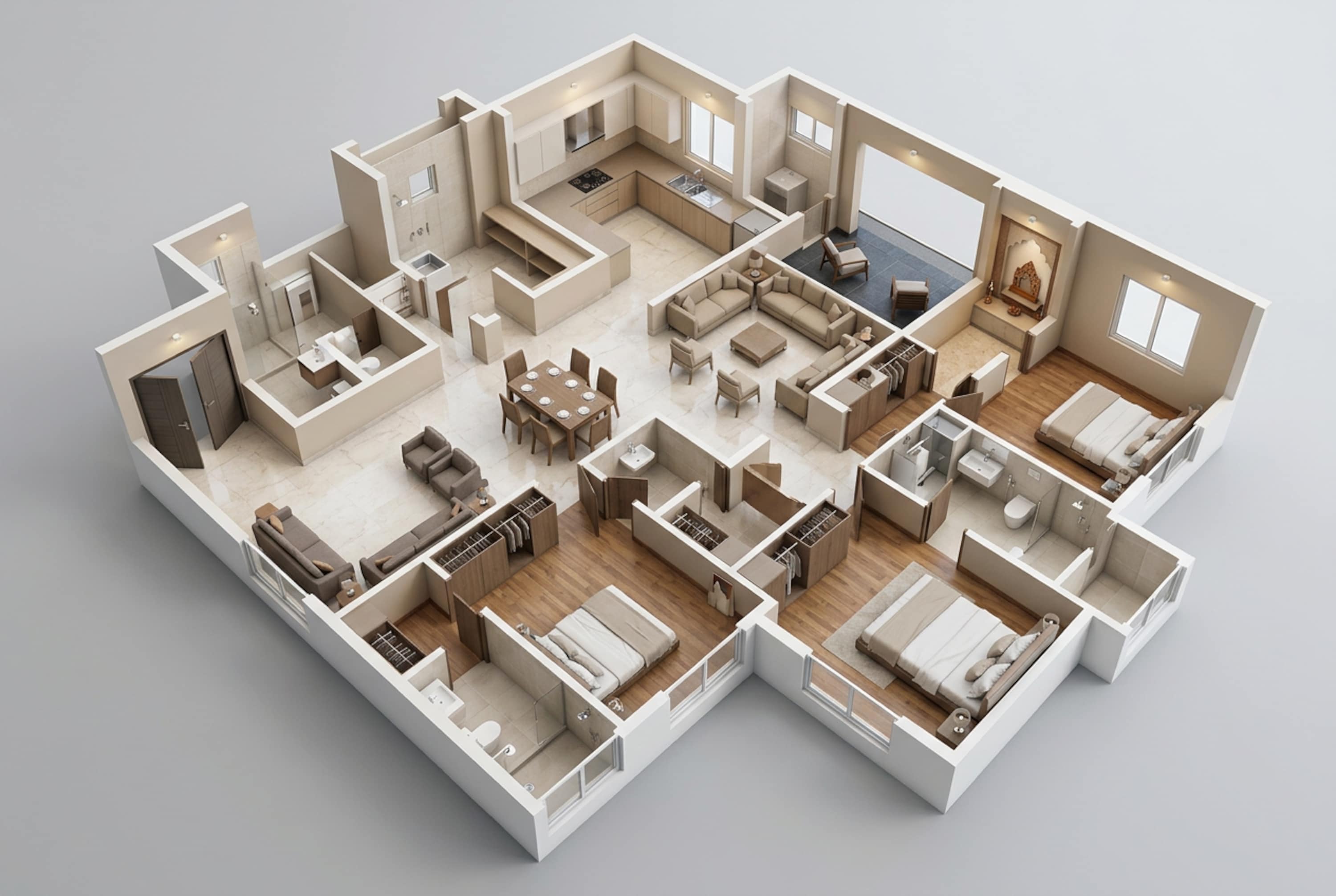 Floor plan of 3 BHK 2447 Sq. Ft. Apartment in Brigade Manor, Hyderabad