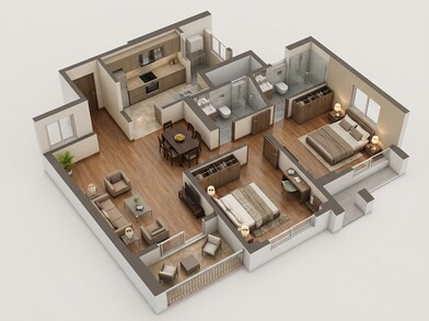 Floor plan of 2 BHK 729 Sq. Ft. Apartment in Godrej Ivara, Pune