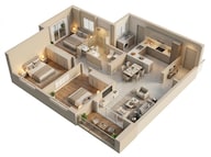 Floor plan of 3 BHK 889 Sq. Ft. Apartment in Godrej Ivara, Pune