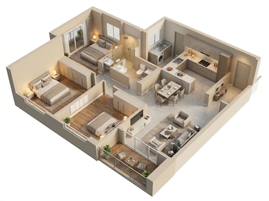 Floor plan of 3 BHK 889 Sq. Ft. Apartment in Godrej Ivara, Pune
