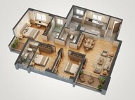 Floor plan of 3 BHK 1106 Sq. Ft. Apartment in Godrej Ivara, Pune