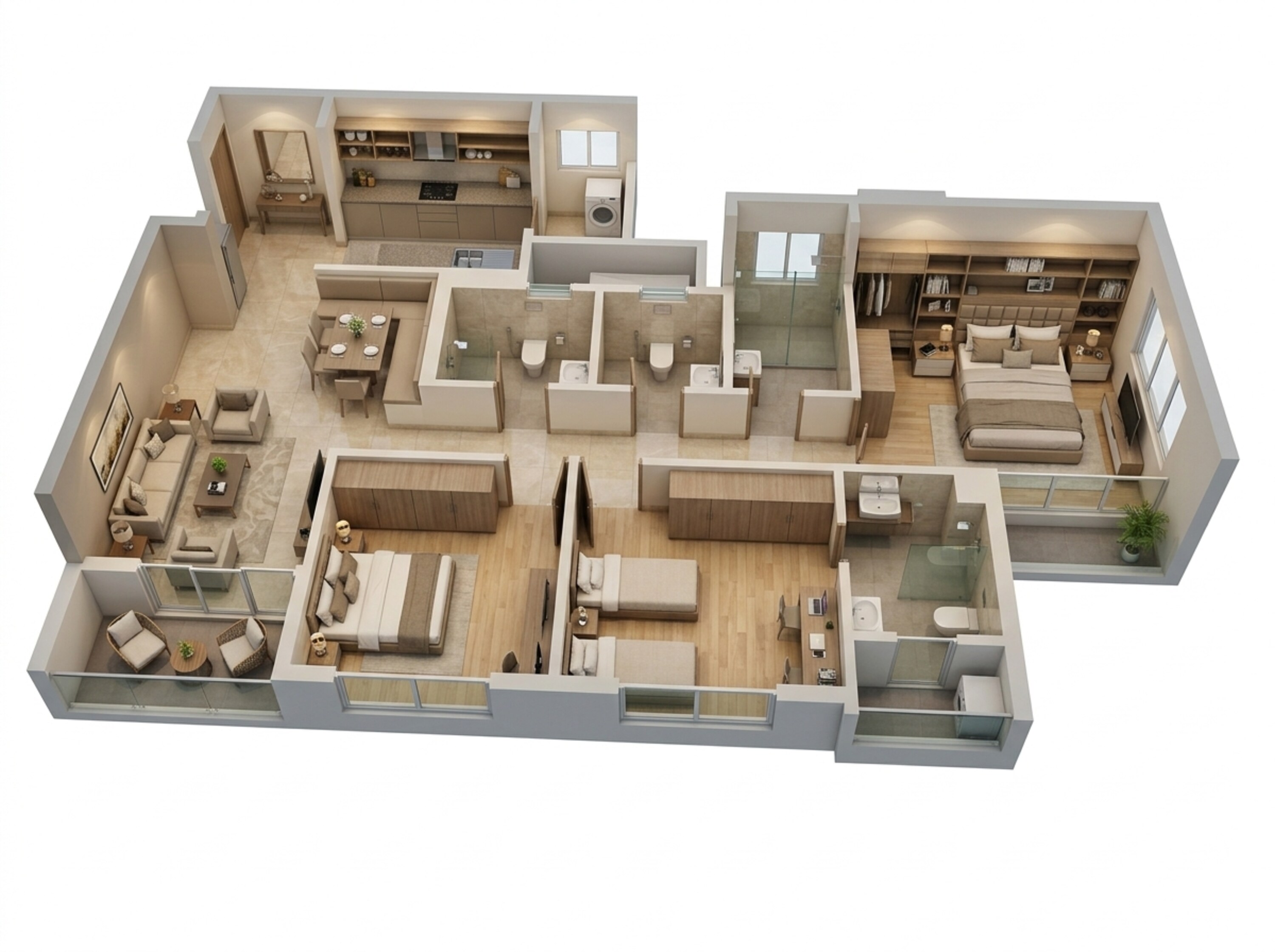 Floor plan of 3 BHK 976 Sq. Ft. Apartment in Godrej Ivara, Pune