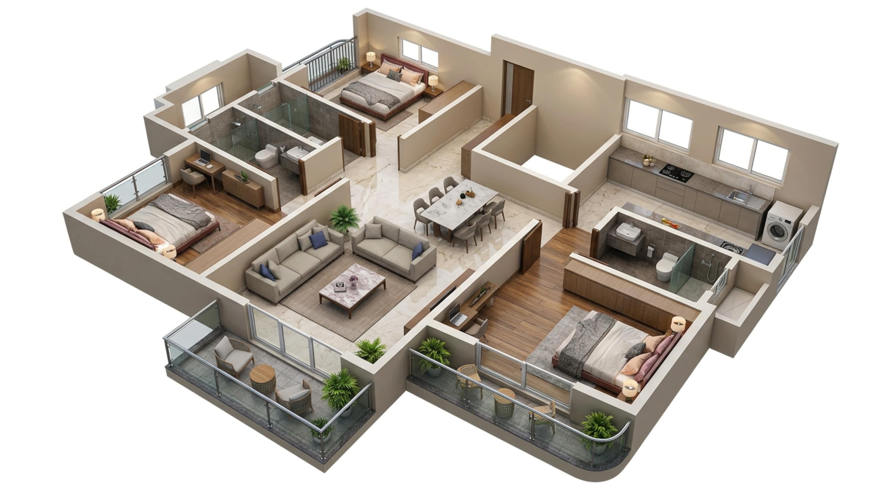 Floor plan of 3 BHK 2002 Sq. Ft. Apartment in Sattva City, Bangalore