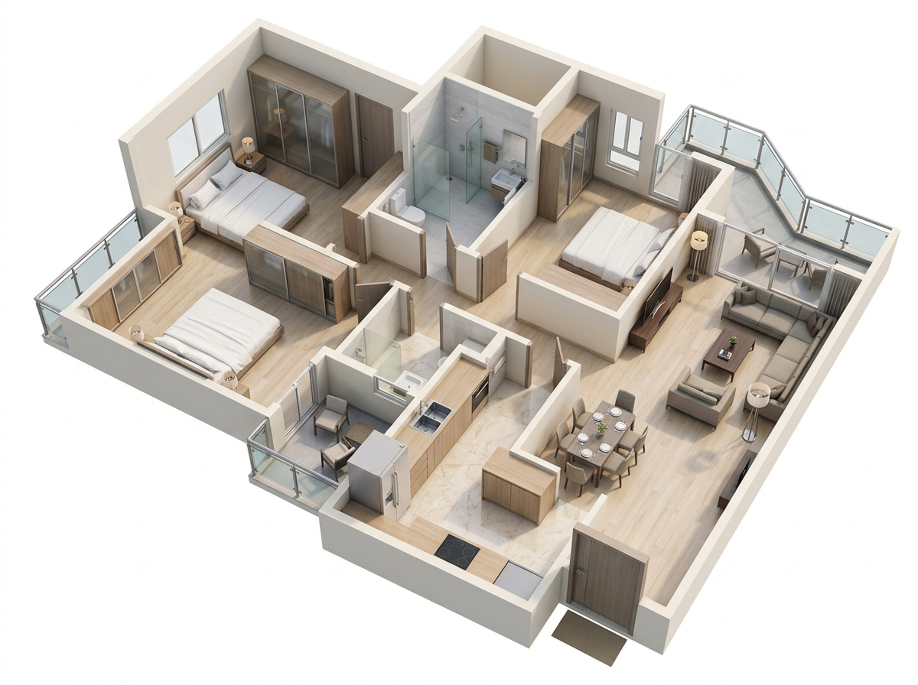 Floor plan of 3 BHK 1550 Sq. Ft. Apartment in Eldeco Echoes Of Eden, Greater Noida